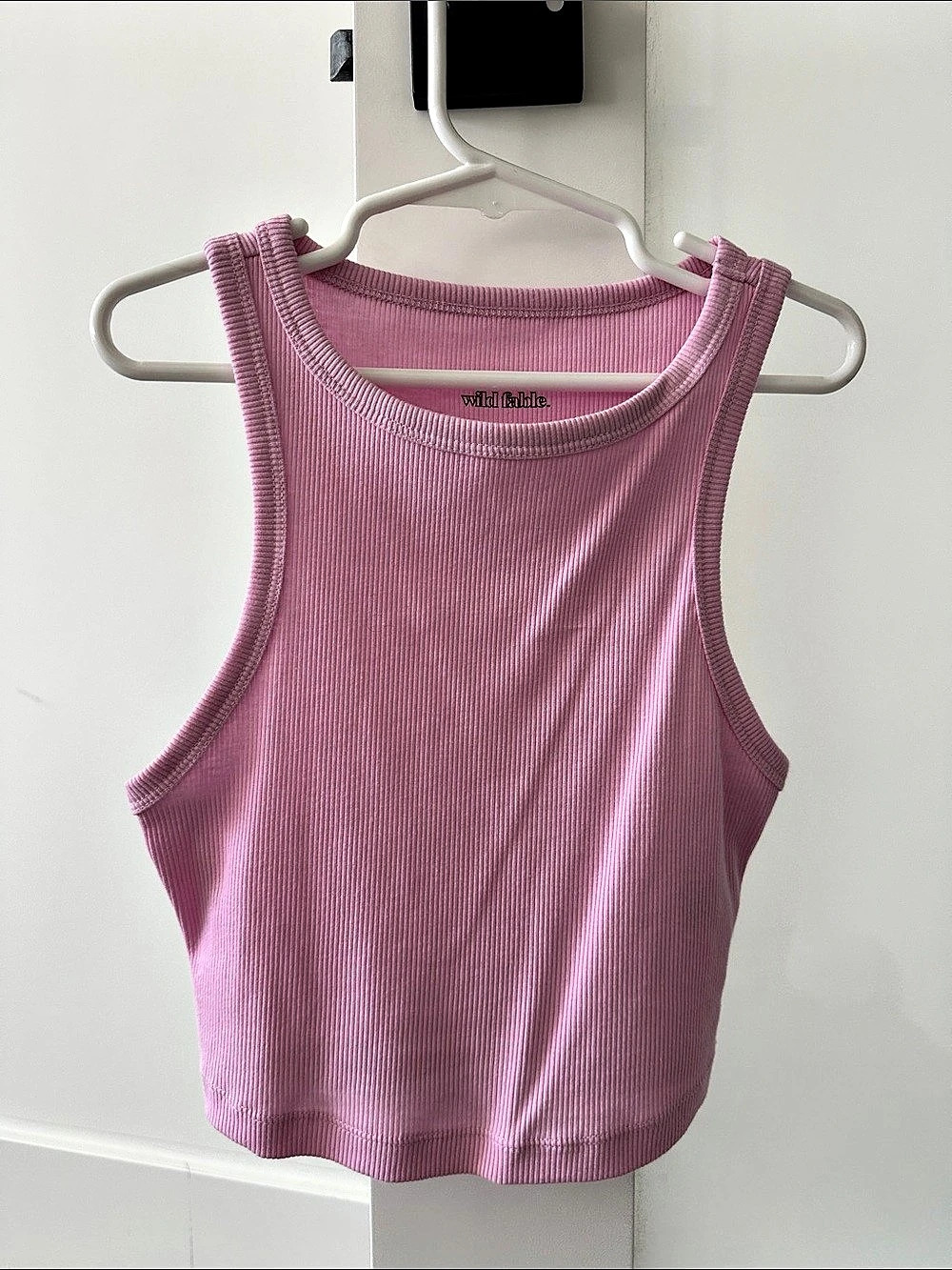 Wild Fable Ribbed High-Neck Crop Tank Top Pink XXS